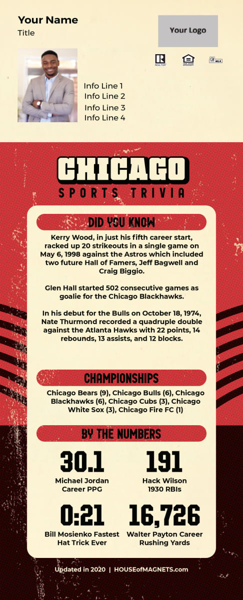 Picture of Custom Postcard Mailer Sports Trivia Magnets - Chicago