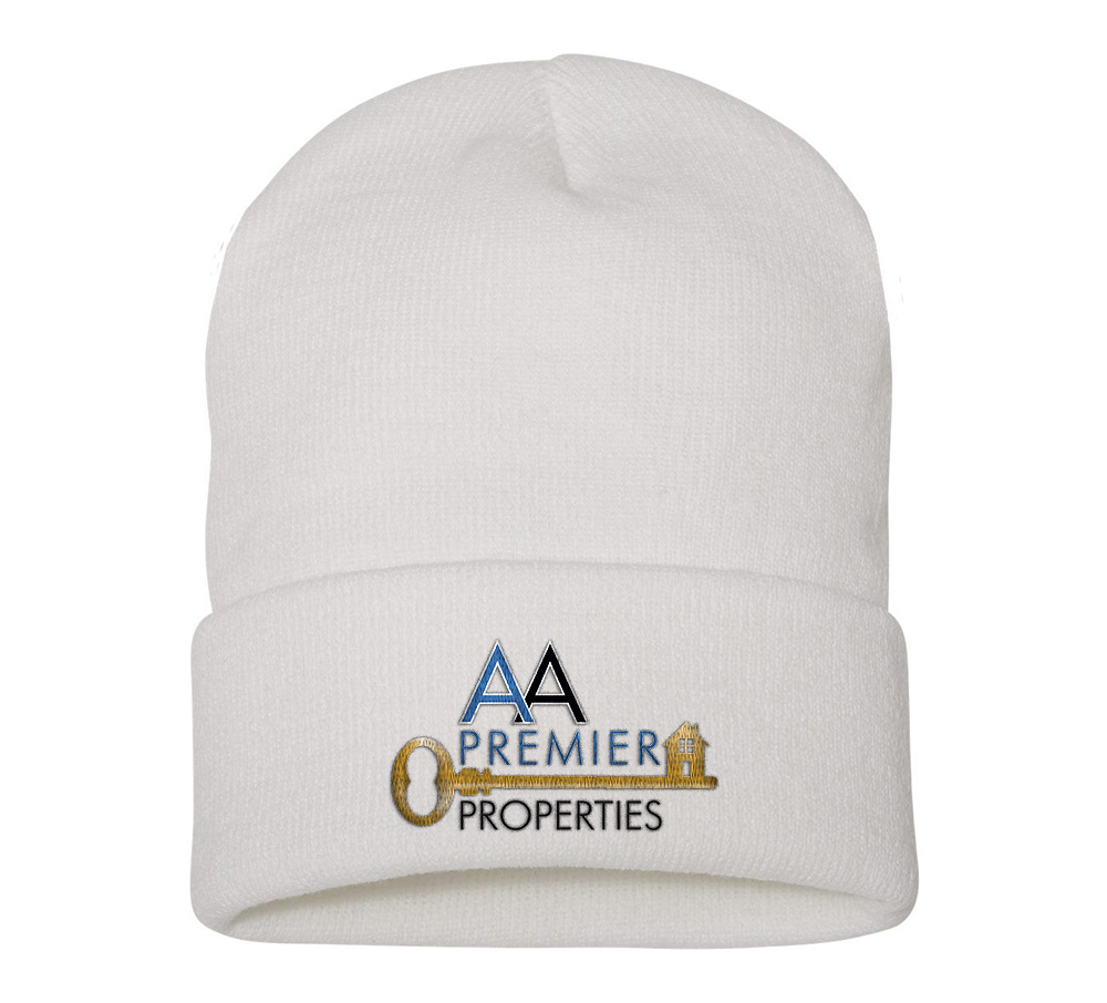 Picture of AA Premier Properties 12 Inch Cuffed Beanie - Adult One Size White