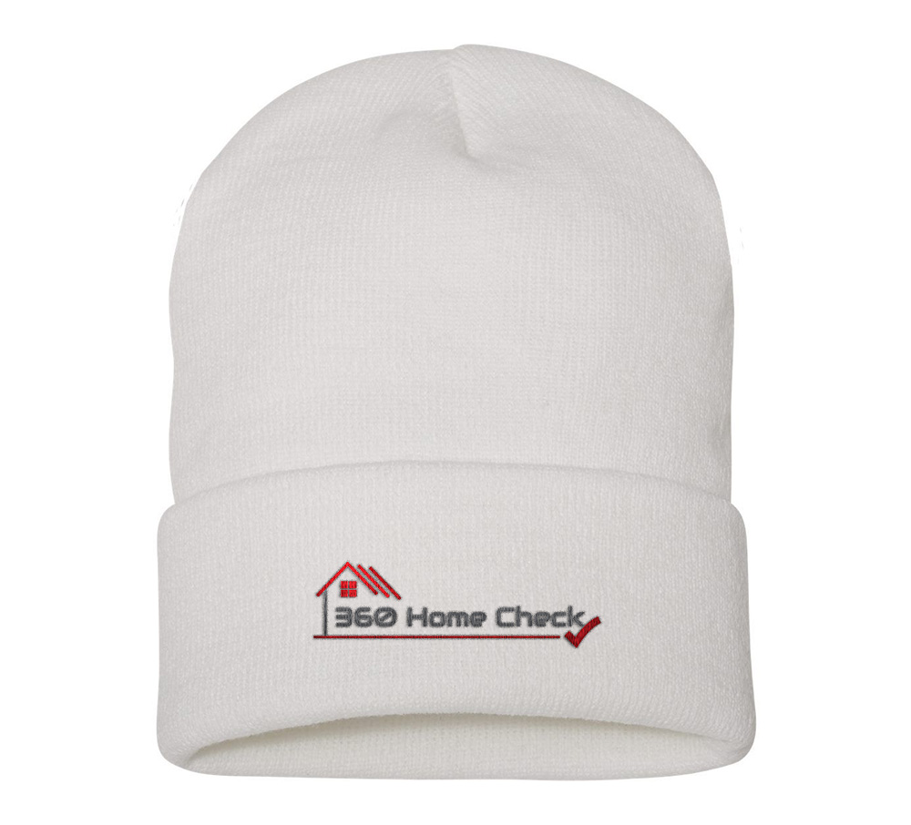 Picture of 360 Home Check 12 Inch Cuffed Beanie - Adult One Size White
