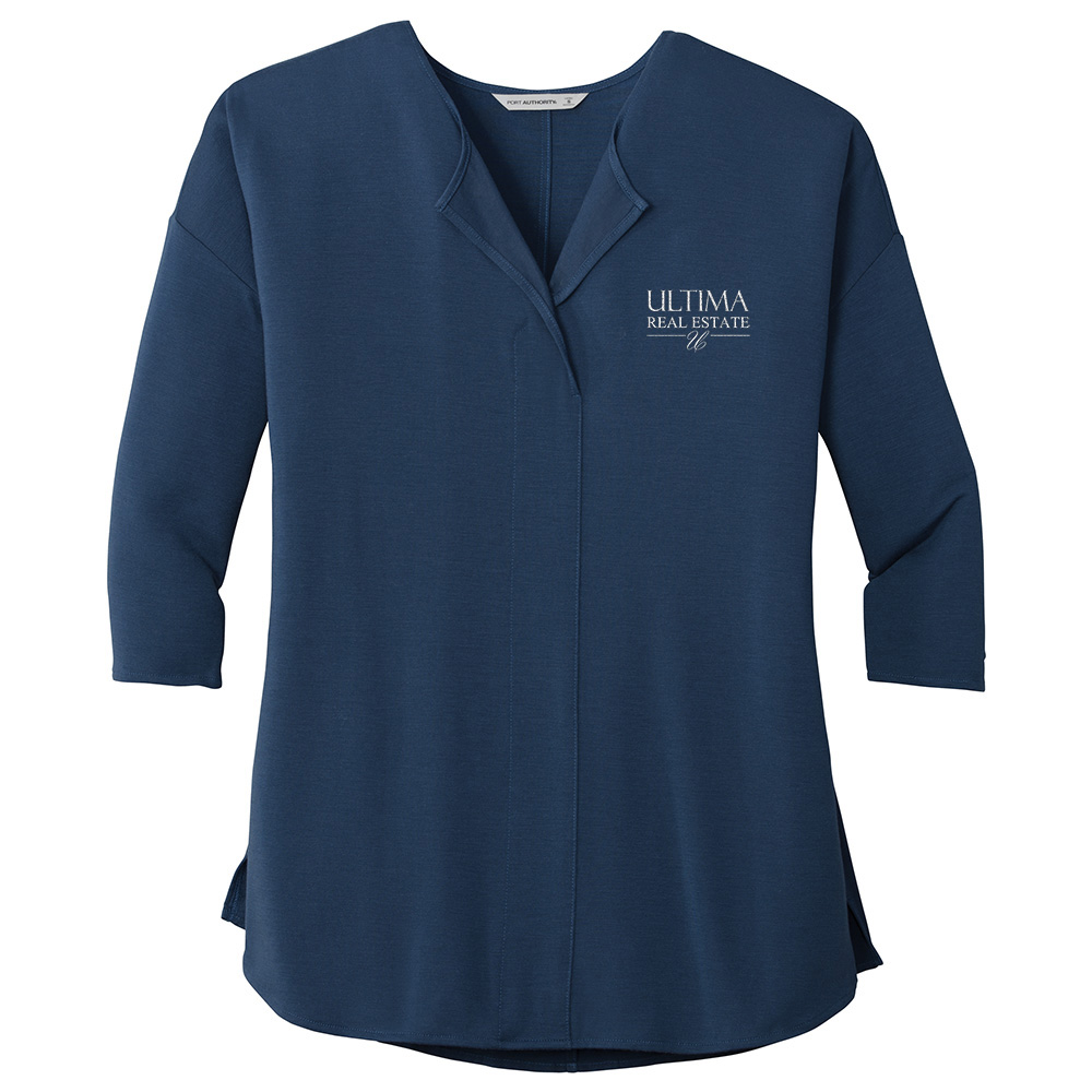 Picture of Ultima Real Estate 3/4-Sleeve Soft Split Neck Top - Women's  Blue