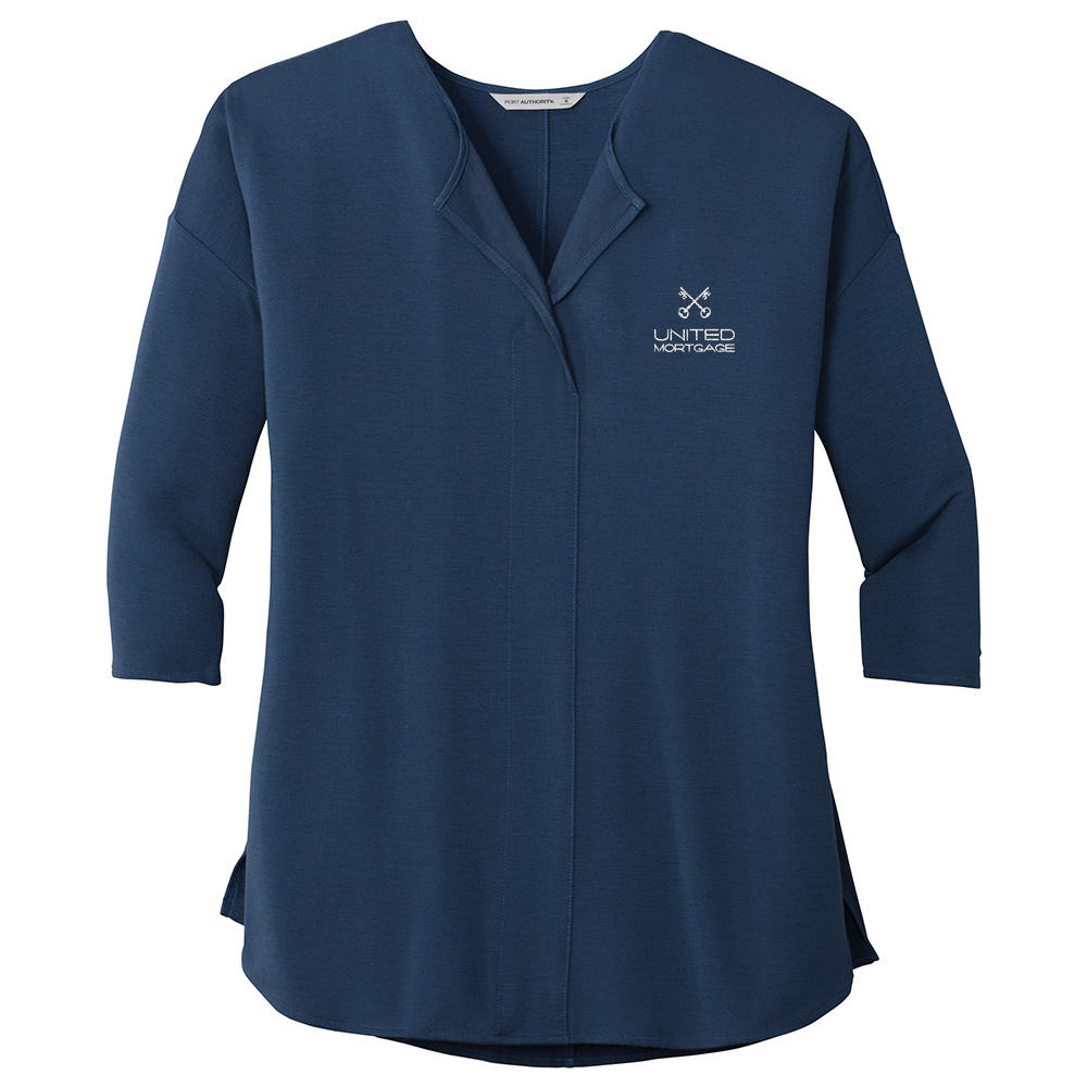 Picture of United Mortgage 3/4-Sleeve Soft Split Neck Top - Women's  Blue