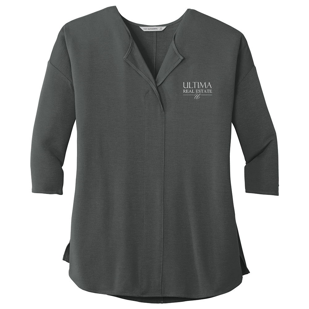Picture of Ultima Real Estate 3/4-Sleeve Soft Split Neck Top - Women's  Charcoal