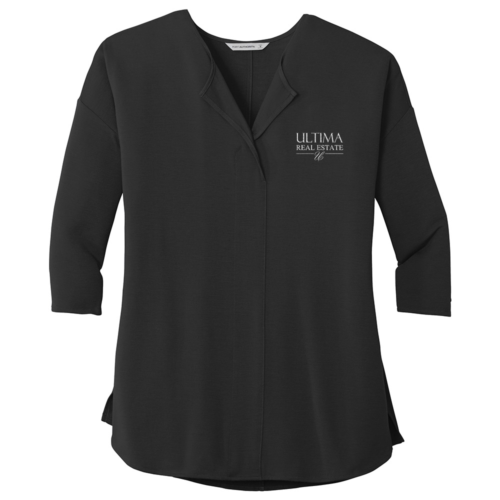 Picture of Ultima Real Estate 3/4-Sleeve Soft Split Neck Top - Women's  Black
