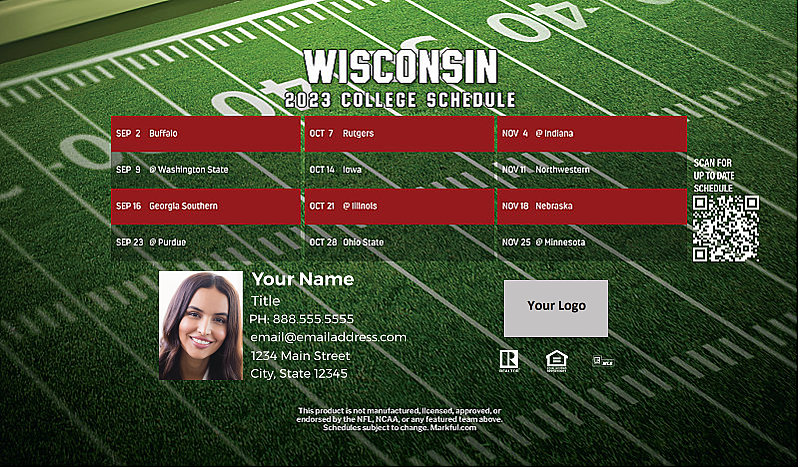 Picture of U of Wisconsin Personalized Football-Shaped Football Magnet 2024