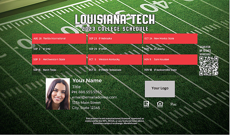 Picture of Louisiana Tech U Personalized Football-Shaped Football Magnet 2024