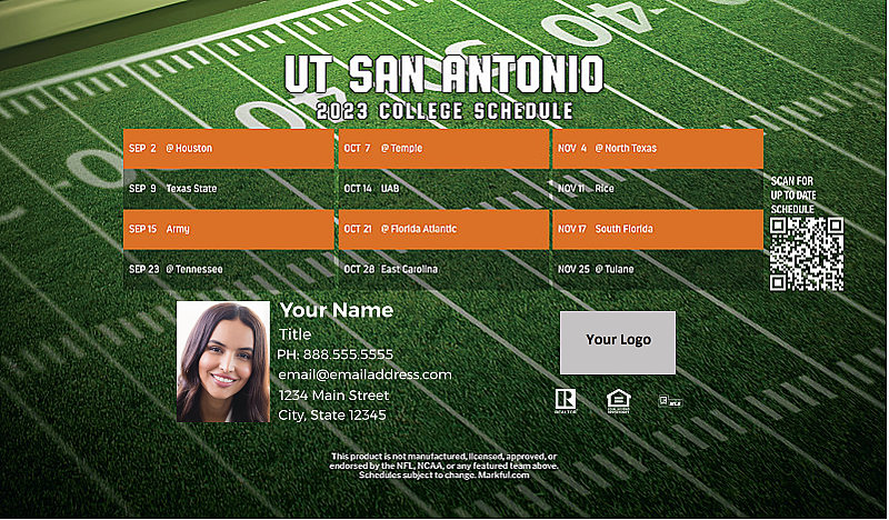 Picture of U of Texas at San Antonio Personalized Football-Shaped Football Magnet 2024