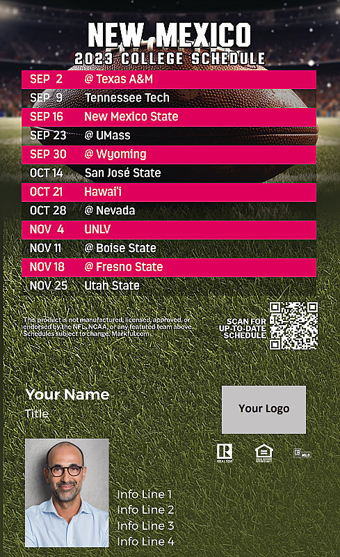 Picture of 2023 Personalized First Class Football Magnet - U of New Mexico