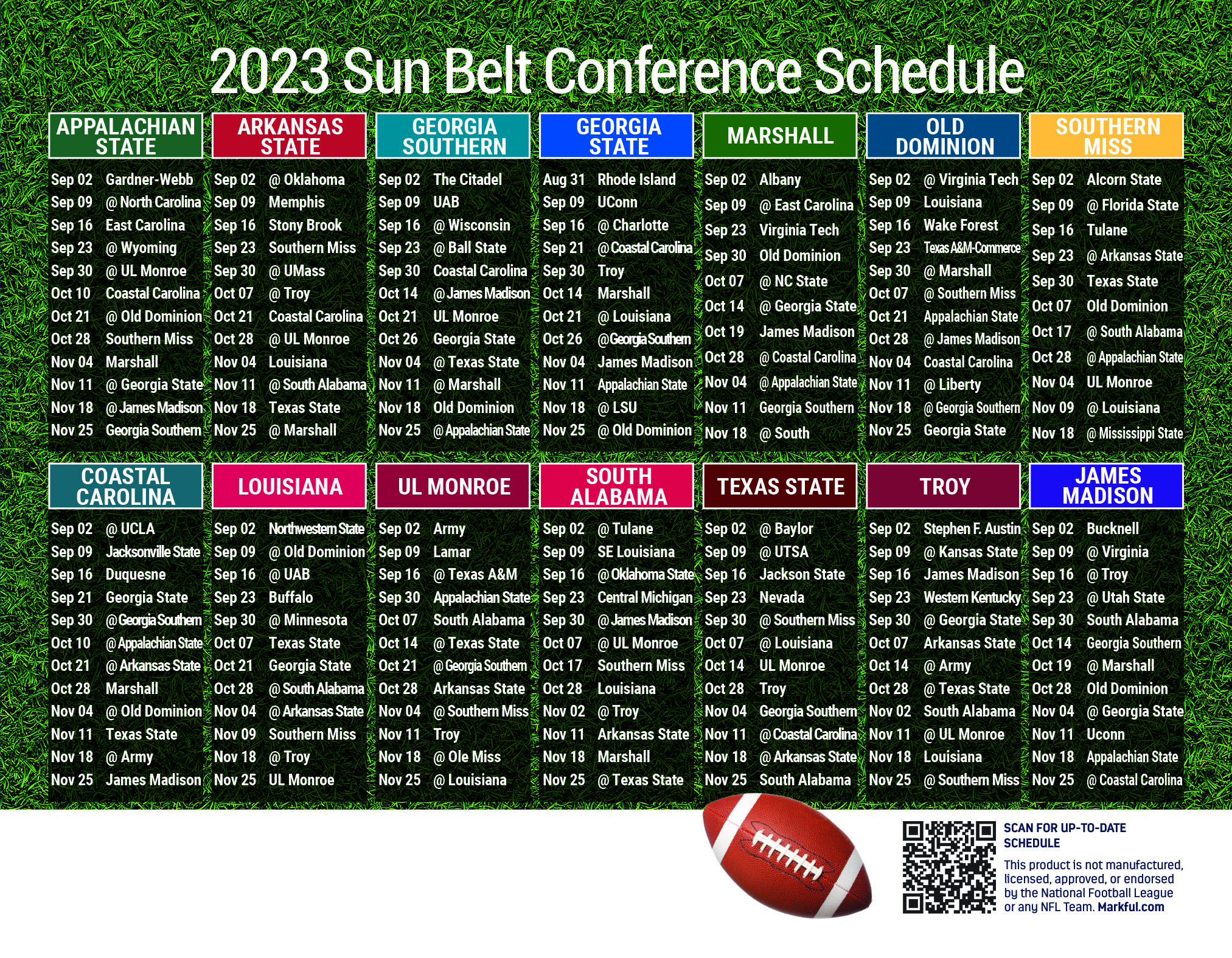 Picture of Sun Belt Personalized Jumbo Football Magnet 2024
