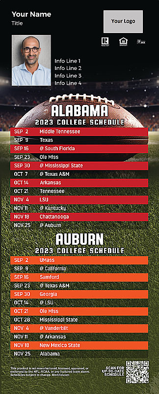 Picture of U of Alabama/Auburn U Personalized PostCard Mailer Football Magnet 2024