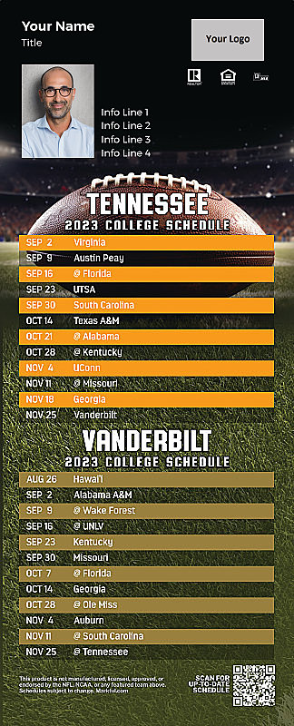 Picture of U of Tennessee & Vanderbilt U Personalized PostCard Mailer Football Magnet 2024