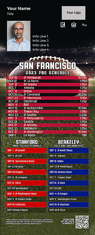 Picture of 49ers/Raiders/Stanford/Berkeley Personalized PostCard Mailer Football Magnet 2024