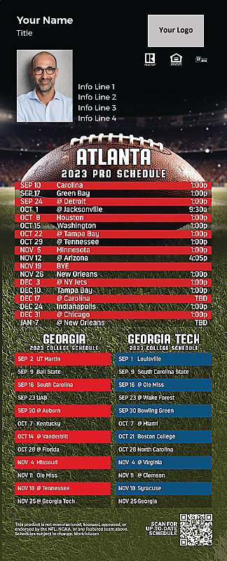 Picture of Falcons/U of Georgia/Georgia Tech Personalized PostCard Mailer Football Magnet 2024
