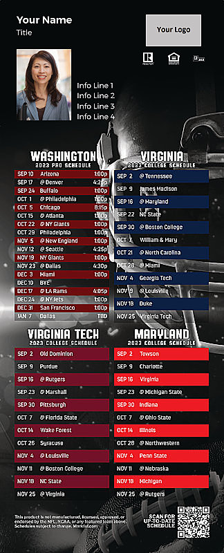Picture of Washington Football/U of Virginia/Virginia Tech/U of Maryland Personalized PostCard Mailer Football Magnet 2024