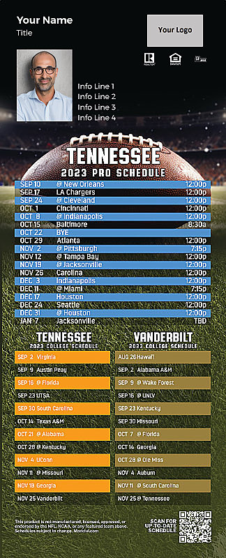 Picture of Titans/U of Tennessee/Vanderbilt Personalized PostCard Mailer Football Magnet 2024