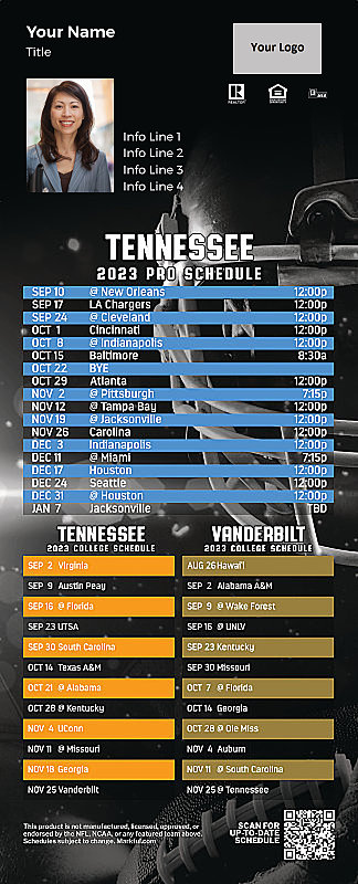 Picture of Titans/U of Tennessee/Vanderbilt Personalized PostCard Mailer Football Magnet 2024