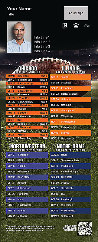Picture of Bears/U of Illinois/Northwestern U/Notre Dame Personalized QuickCard Football Magnet 2024