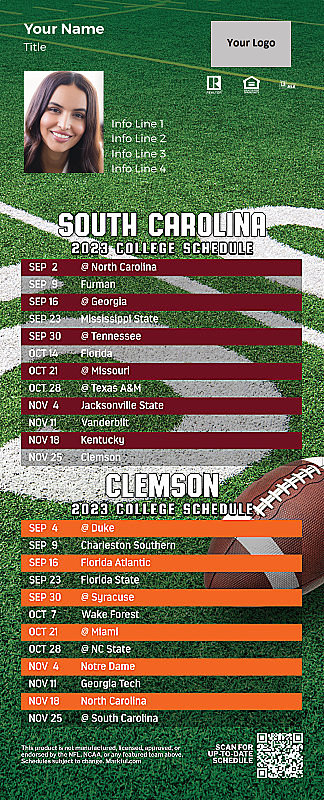 Picture of 2023 Personalized QuickCard Football Magnet - U of South Carolina/Clemson U