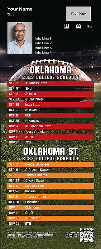 Picture of U of Oklahoma/Oklahoma St Personalized QuickCard Football Magnet 2024