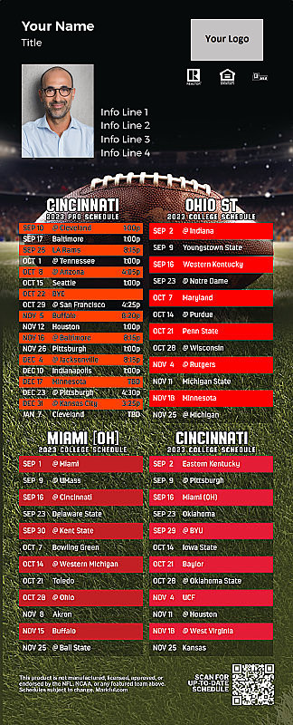 Picture of Bengals/Ohio St/Miami U/U of Cincinnati Personalized QuickCard Football Magnet 2024