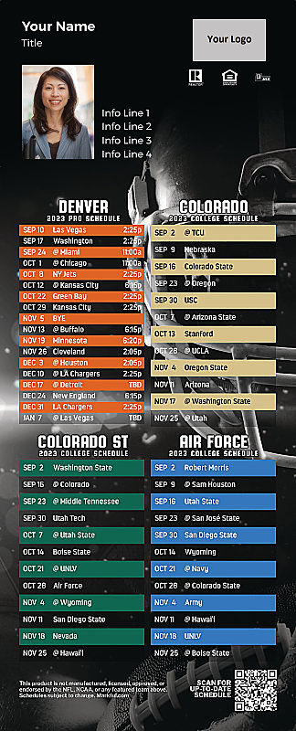 Picture of Broncos/U of Colorado/Colorado St/Air Force Personalized QuickCard Football Magnet 2024