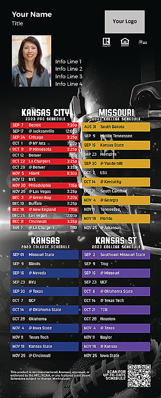 Picture of Chiefs/U of Missouri/U of Kansas/Kansas St Personalized QuickCard Football Magnet 2024
