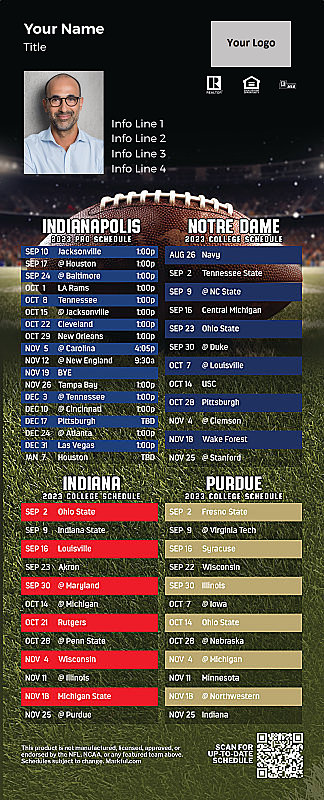 Picture of Colts/Notre Dame/Indiana U/Purdue Personalized QuickCard Football Magnet 2024