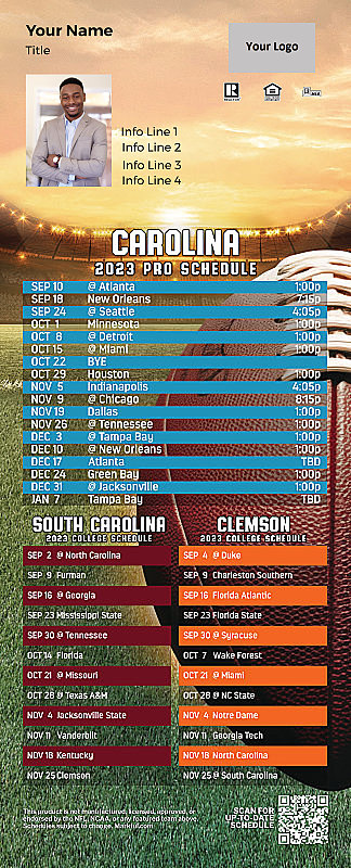 Picture of 2023 Personalized QuickCard Football Magnet - Panthers/U of South Carolina/Clemson U