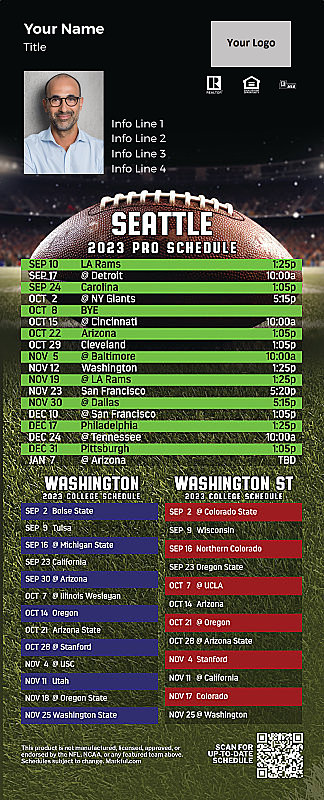 Picture of 2023 Personalized QuickCard Football Magnet - Seahawks/U of Washington/Washington St