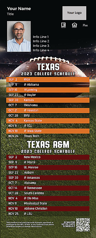 Picture of U of Texas/Texas A&M Personalized QuickMagnet Football Magnet 2024