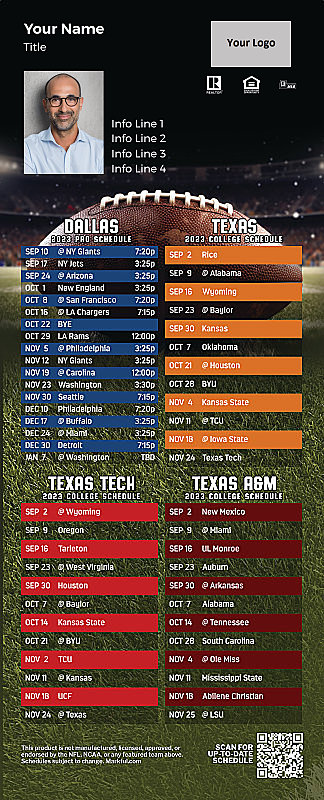 Picture of 2023 Personalized QuickMagnet Football Magnet - Cowboys/U of Texas/Texas Tech/Texas A&M