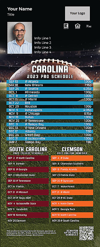 Picture of 2023 Personalized QuickMagnet Football Magnet - Panthers/U of South Carolina/Clemson U