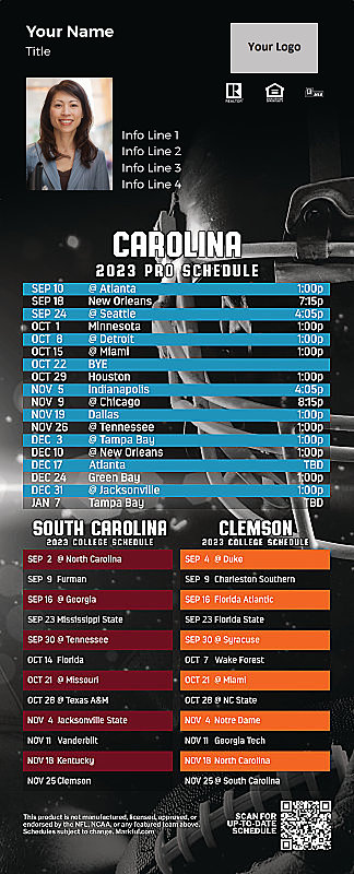 Picture of 2023 Personalized QuickMagnet Football Magnet - Panthers/U of South Carolina/Clemson U