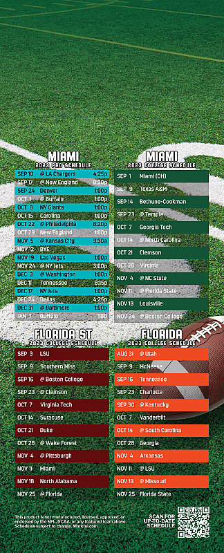 Picture of 2023 Peel & Stick QuickStix Football Magnet - Dolphins/U of Miami/Florida St/U of Florida