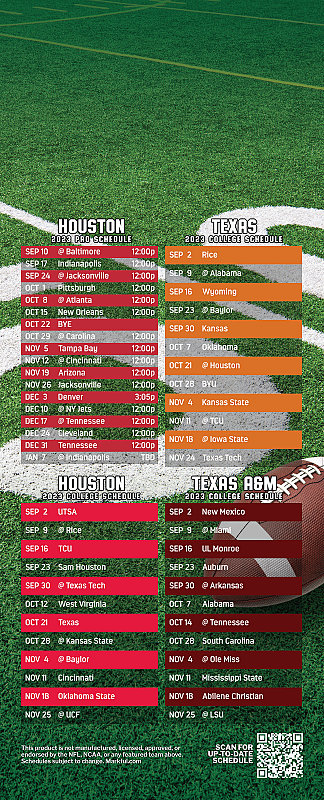 Picture of Texans/U of Texas/U of Houston/Texas A&M Peel & Stick QuickStix Football Magnet 2024